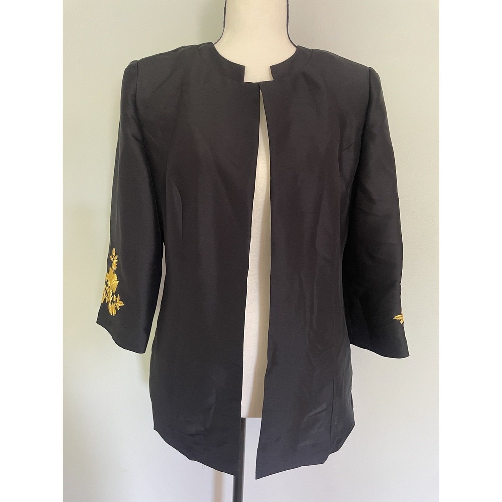 Miller Shor‎ 100% Silk VTG Gold Embroidered Minimalist Black Blazer Size 4 - Picture 2 of 9